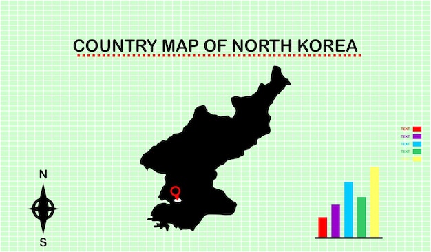 Vettore mappa vettoriale della corea del nord con sfondo a griglia. accompagnato da schema grafico