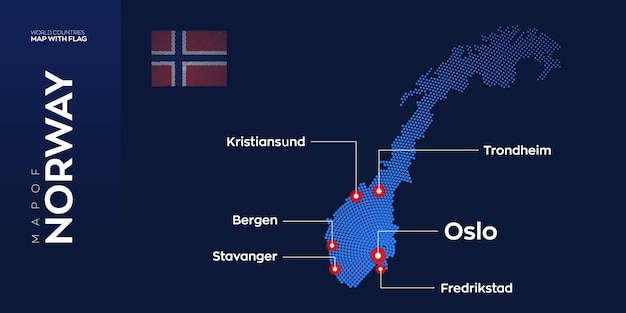 Vector map of Norway with capital and major cities