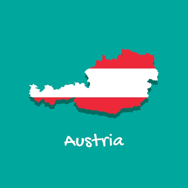 Векторная карта австрии, окрашенная в цвета флага границы страны с тенью изолированные