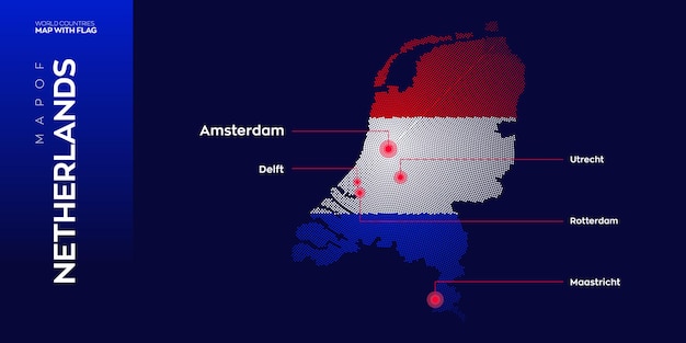 オランダの首都と主要都市のベクトル マップ