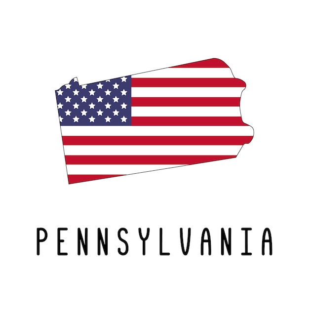 アメリカの国旗のシルエットやアメリカの州の境界線の色で描かれたペンシルベニア州のベクトル地図