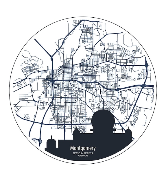 ベクトル アラバマ州モンゴメリー市のベクトル地図