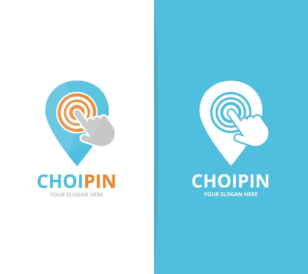 Vector of map pointer and click logo combination GPS locator and cursor symbol or icon Unique pin and digital logotype design template