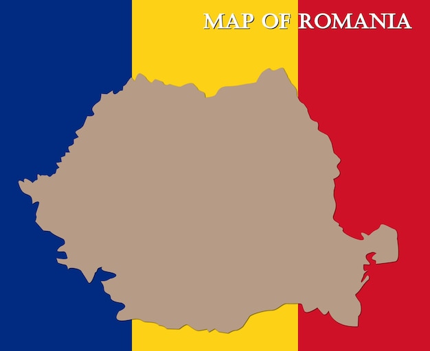 Vector map of romania with flag background