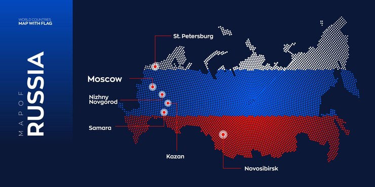 Vector map of Russia with capital and major cities