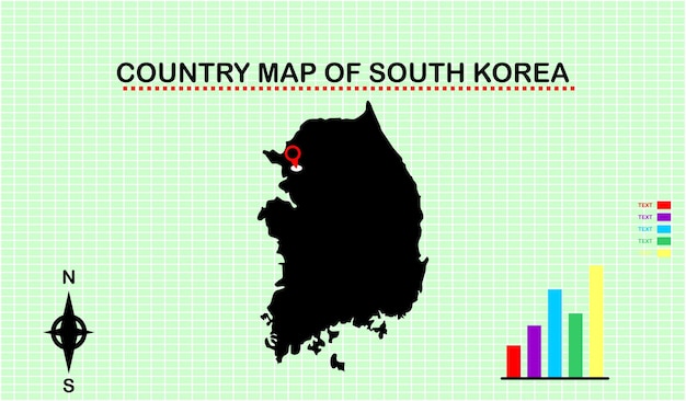 グリッドの背景を持つ韓国のベクトル マップ。ダイアグラムグラフィックス付き