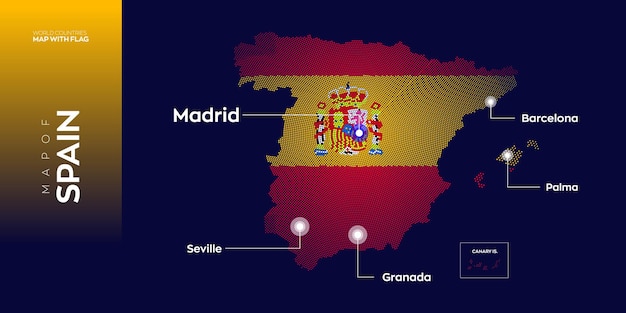 Vector map of Spain with capital and major cities