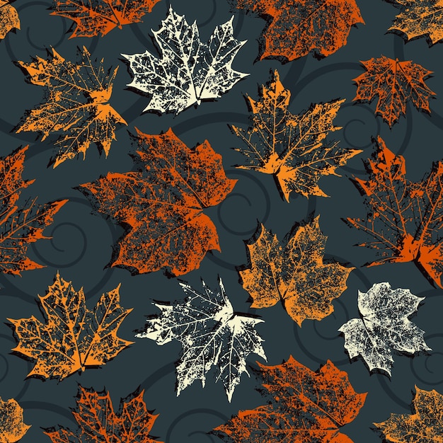 Vector maple skeleton leaves seamless pattern Autumn design