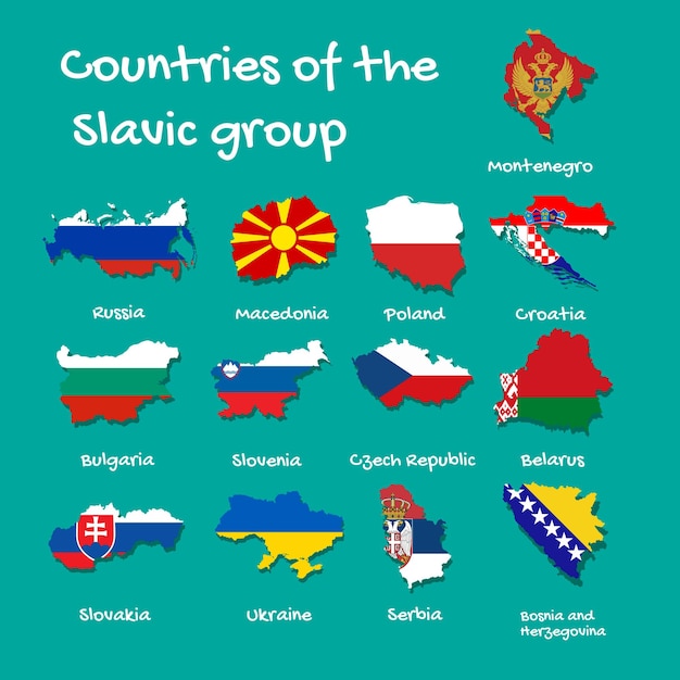 Vector maps countries of the Slavic group painted in the colors of the flags