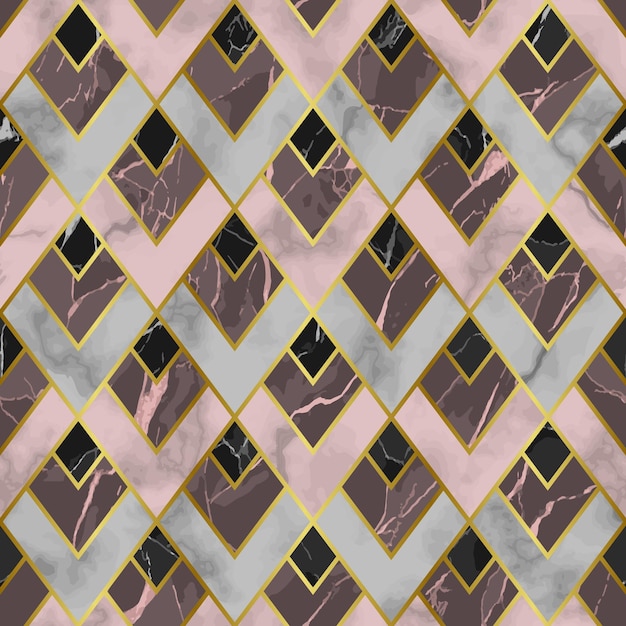 Vector marble seamless pattern with golden geometric diagonal lines
