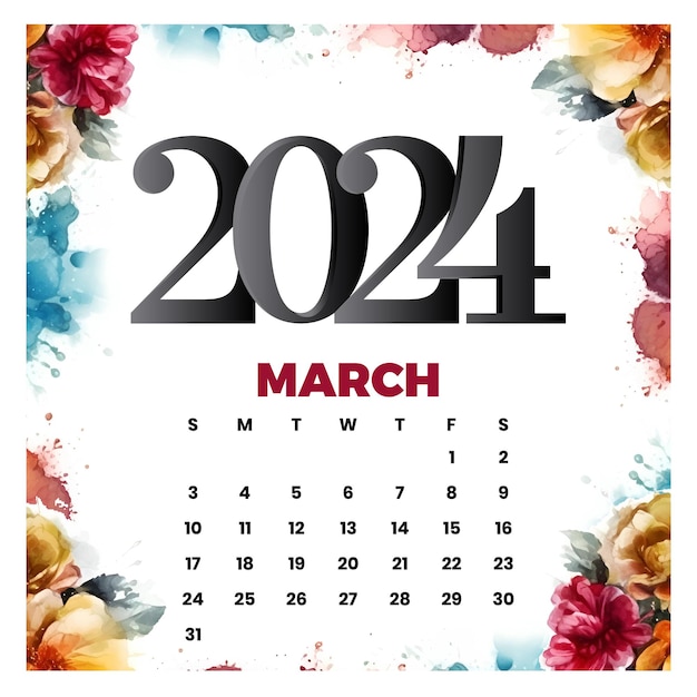 Premium Vector Vector march floral calendar 2024
