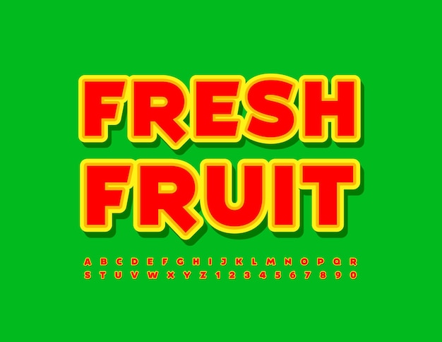 Vector marketing teken vers fruit creatieve sticker lettertype bright set alfabetletters en cijfers
