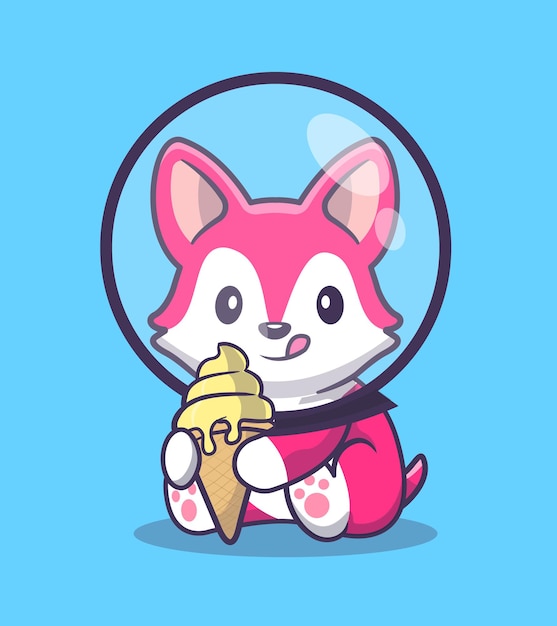 Vector mascota kleur rosa comiendo un helado