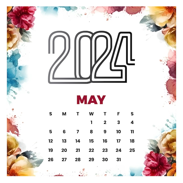Premium Vector Vector may floral calendar 2024