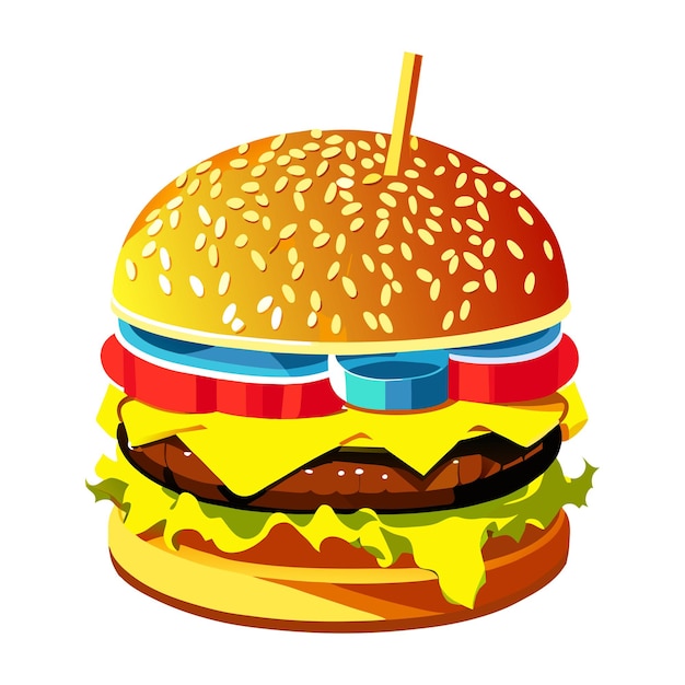 vector meat cheese and tomato hamburger on white background