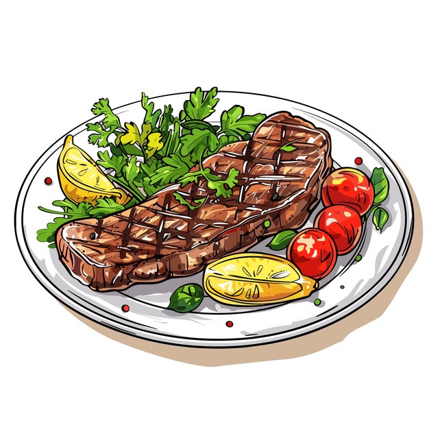 Vector vector meat fillet on a plate on a white background generative ai