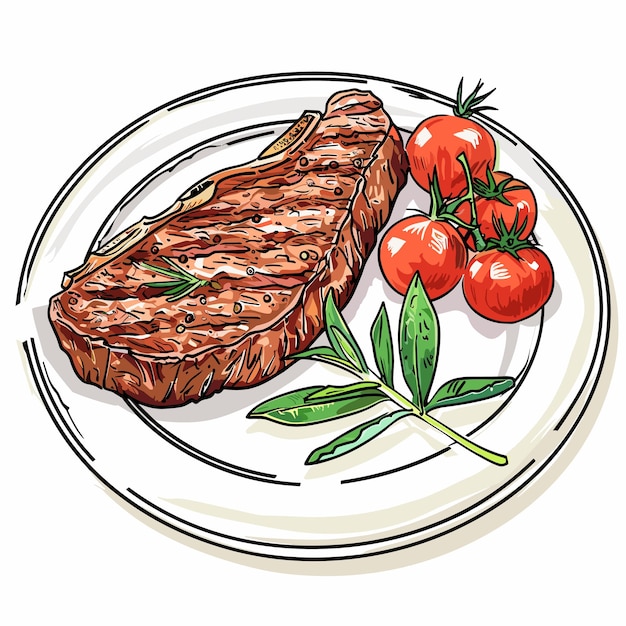 Vector vector meat fillet on a plate on a white background generative ai