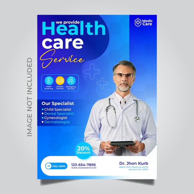 Vector medical care poster and flyer template design