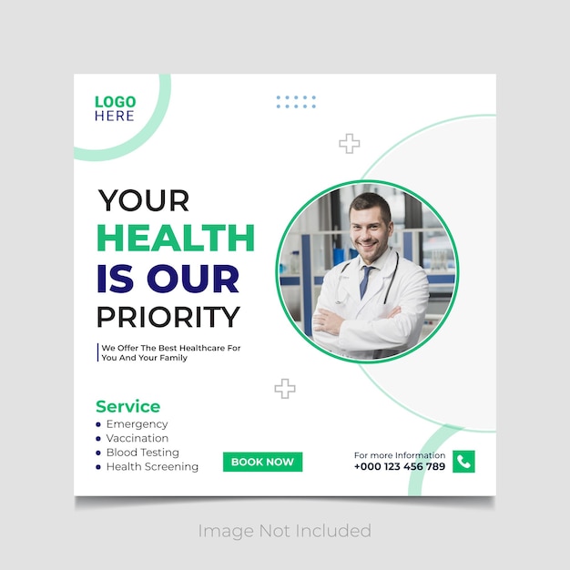Vector medical doctor and healthcare social media post design