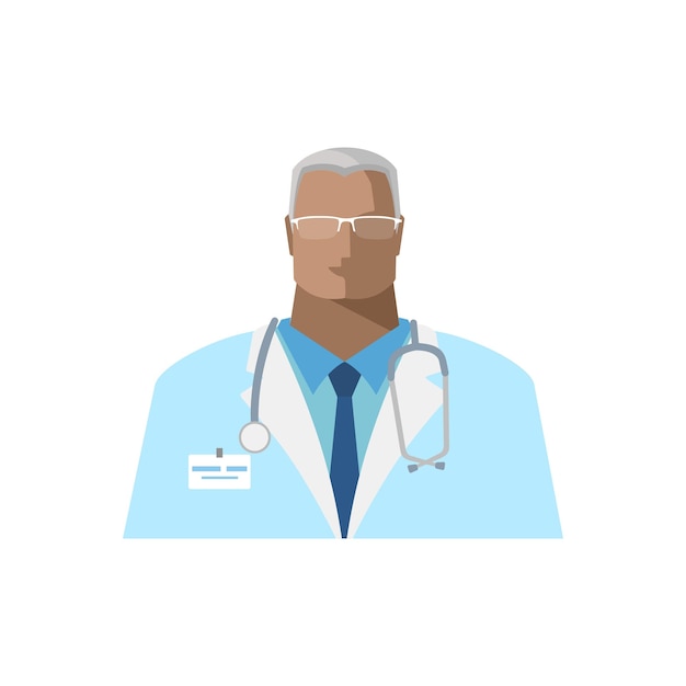 Vector medical doctor icon image of a male doctor with a stethoscope in a white medical gown