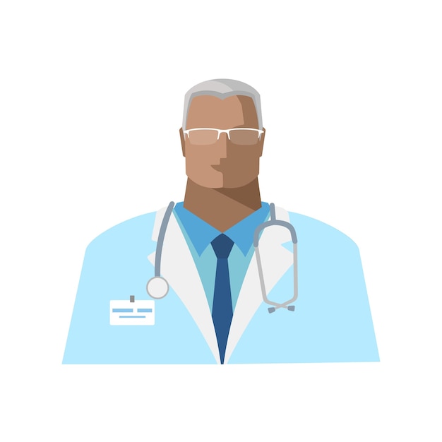 벡터 의사 아이콘 흰색 의료 가운에 청진 기를 가진 남자 의사의 이미지