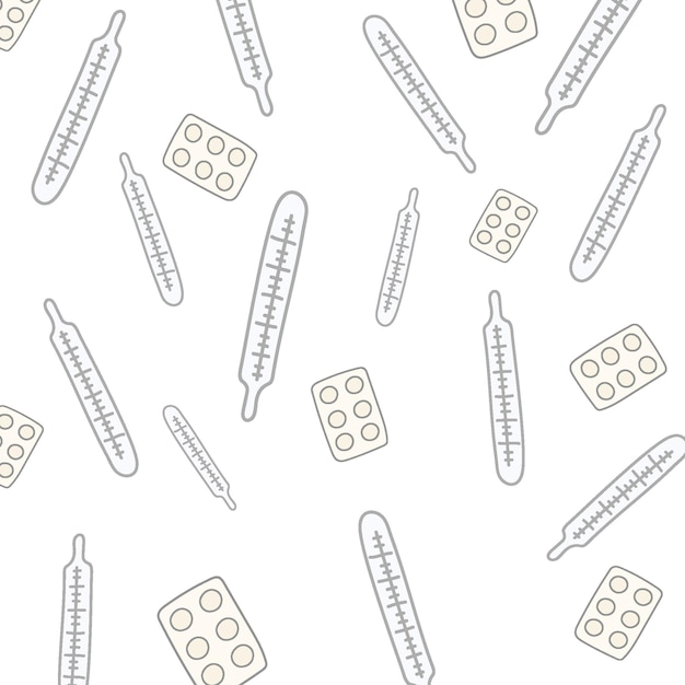 Vector medical pattern of thermometers and pills