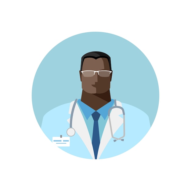 Vector vector medische arts pictogram afbeelding van een mannelijke arts met een stethoscoop in een witte medische toga