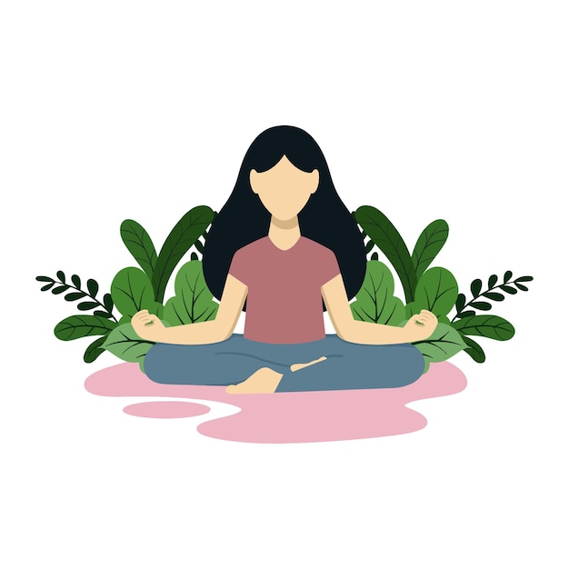 Vector vector meditation girl with background floral