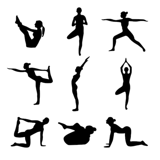 Silhouette di meditazione vettoriale pacchetto di silhouette di yoga