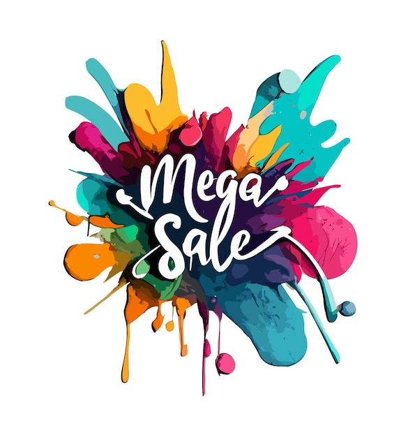 Vettore vector mega sale tipografia adesivo colorato