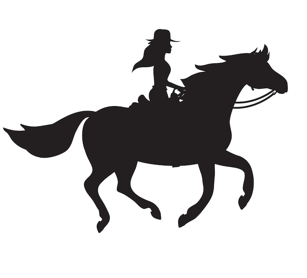 Vector meisje vrouw rijden rennend paard silhouette