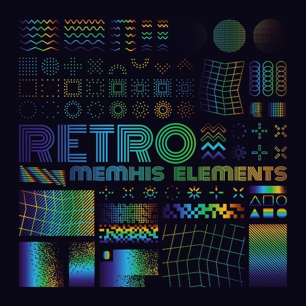 вектор Мемфис элементы дизайна Ретро графика набор тенденций дизайна 80-х и старинных геометрических