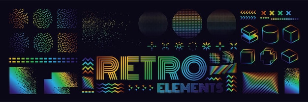 Vector memphis-ontwerpelementen retro-afbeeldingen stellen ontwerptrends uit de jaren 80 en vintage geometrisch in