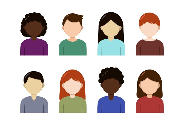 Vector mensen avatars set Geïsoleerde plat verschillende karakters multiculturele groep mannen en vrouwen