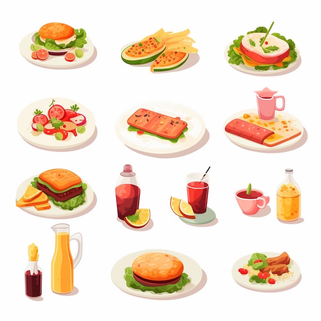 Vector menu illustratie voedsel vlees maaltijd restaurant populair set lunch icoon diner snack