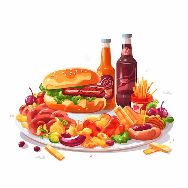 Vector menu illustratie voedsel vlees maaltijd restaurant populair set lunch icoon diner snack