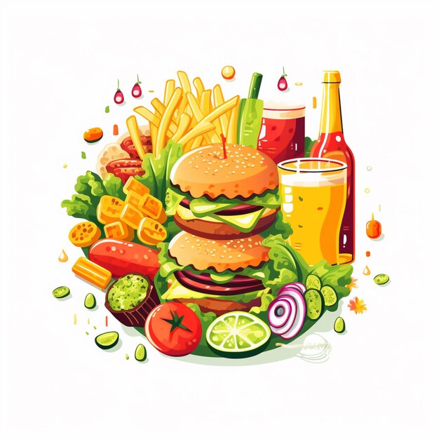 Vector menu illustratie voedsel vlees maaltijd restaurant populair set lunch icoon diner snack