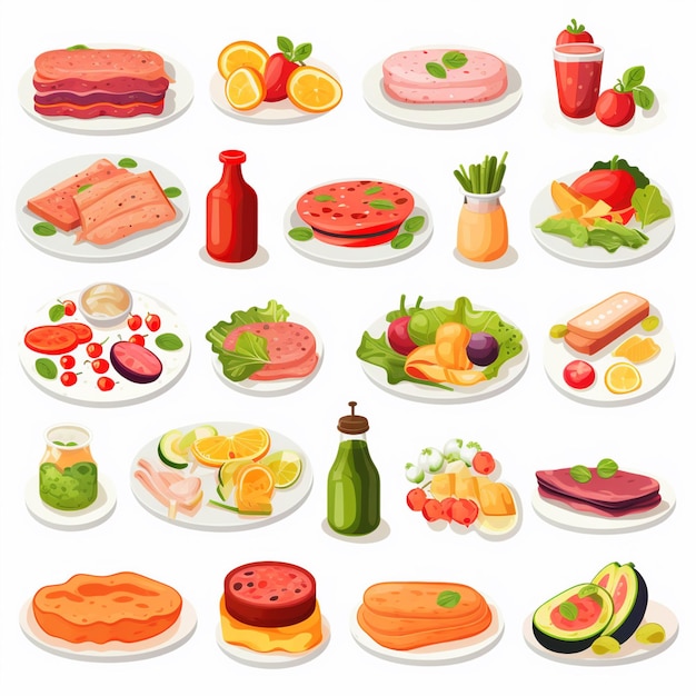 Vector vector menu illustratie voedsel vlees maaltijd restaurant populair set lunch icoon diner snack