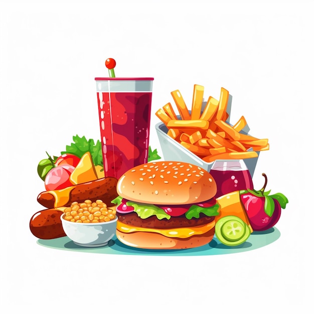 Menu illustrazione vettoriale cibo carne pasto ristorante popolare set pranzo icona cena spuntino