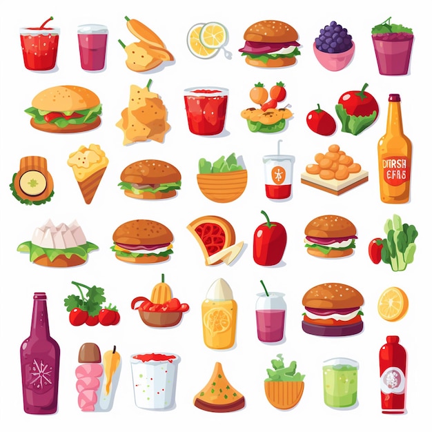 Векторная иллюстрация меню еда мясная еда ресторан популярный набор обед икона ужин закуска