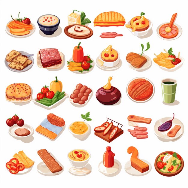 Vettore menu illustrazione vettoriale cibo carne pasto ristorante popolare set pranzo icona cena spuntino