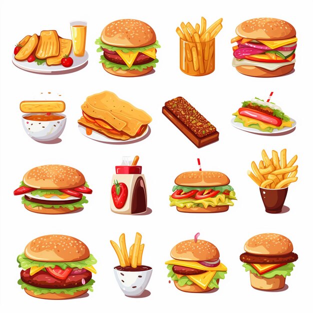 Векторная иллюстрация меню еда мясная еда ресторан популярный набор обед икона ужин закуска
