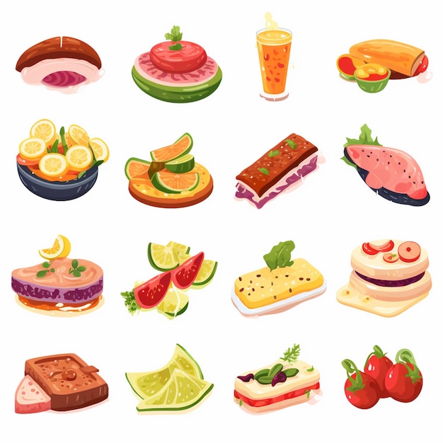 Вектор Векторная иллюстрация меню еда мясная еда ресторан популярный набор обед икона ужин закуска