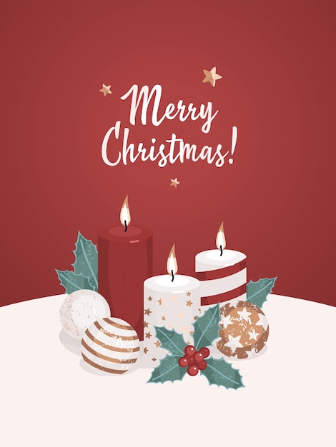 Vector vector merry christmas concept with candles and christmas decorations