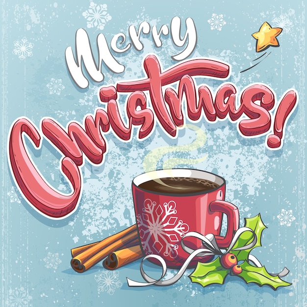 Vector merry christmas illustratie met een kopje koffie