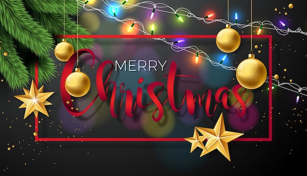 Vector Merry Christmas Illustration on Black Background