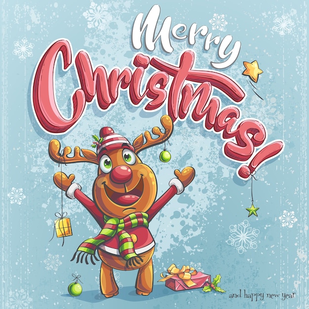 Vector merry christmas illustration Kerst herten, geschenkdoos