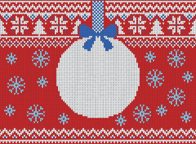 Vector Merry Christmas and New Year seamless knitted pattern with Christmas balls, snowflakes and fir for scandinavian style.