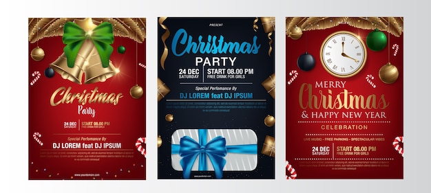 Vector merry christmas party poster