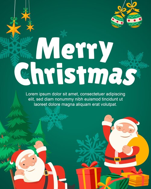 Vettore vector merry christmas poster o banner con carina scatola regalo di babbo natale e elemento